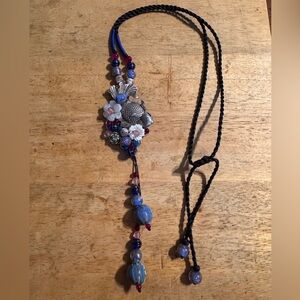 Statement Glass And Ceramic Koi MOP Flower Adjustable Necklace